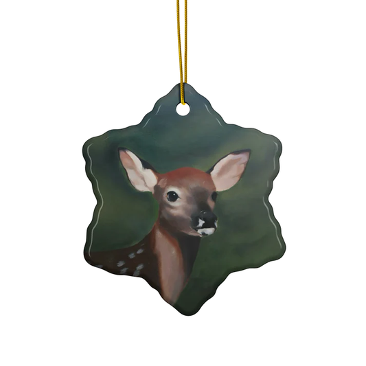 Curious Fawn ornament featuring art by Jaeda