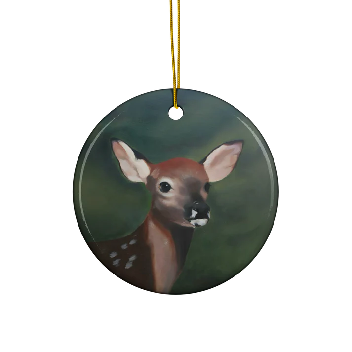 Curious Fawn ornament featuring art by Jaeda