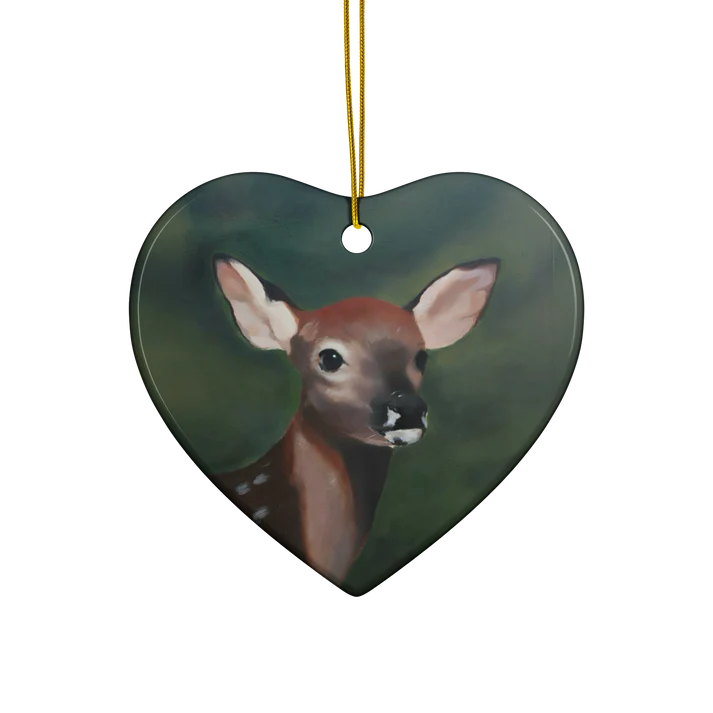 Curious Fawn ornament featuring art by Jaeda